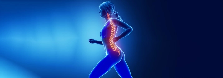 Digital illustration of a person running with the spine highlighted in glowing orange.